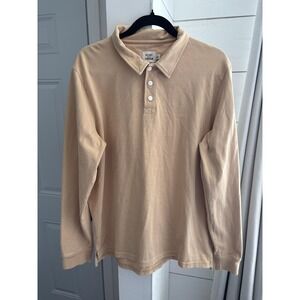 Flint And Tinder Polo Shirt Mens Large Beige Long Sleeve Jersey Cotton Casual